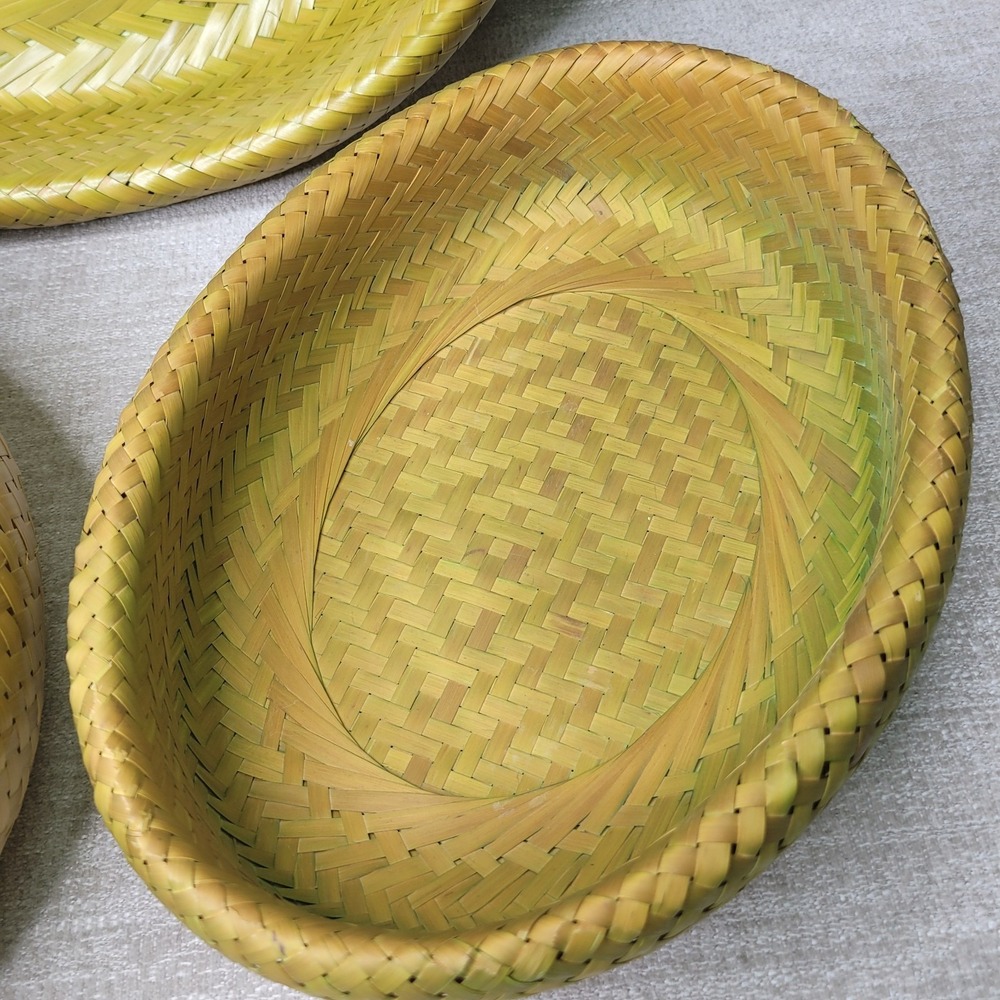 3 Crate & Barrel Bambu Bamboo Nesting Bowls Woven 11 1/2" x 14" Large Basket - Picture 7 of 12